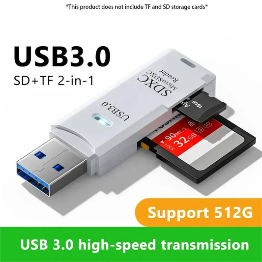 Multi Functional 2-in-1 High-speed USB 3.0/2.0 Card Reader Supports TF+SD Computer, Tablet Camera, Laptop, Car Mounted by DarkByteGear