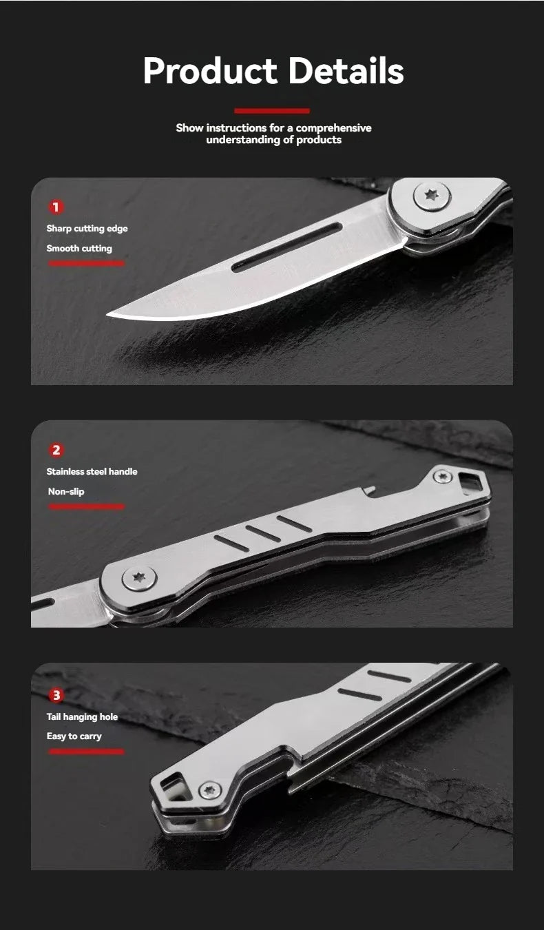 Mini outdoor stainless steel folding knife, portable express keychain, multifunctional portable kitchen fruit folding knife by DarkByteGear