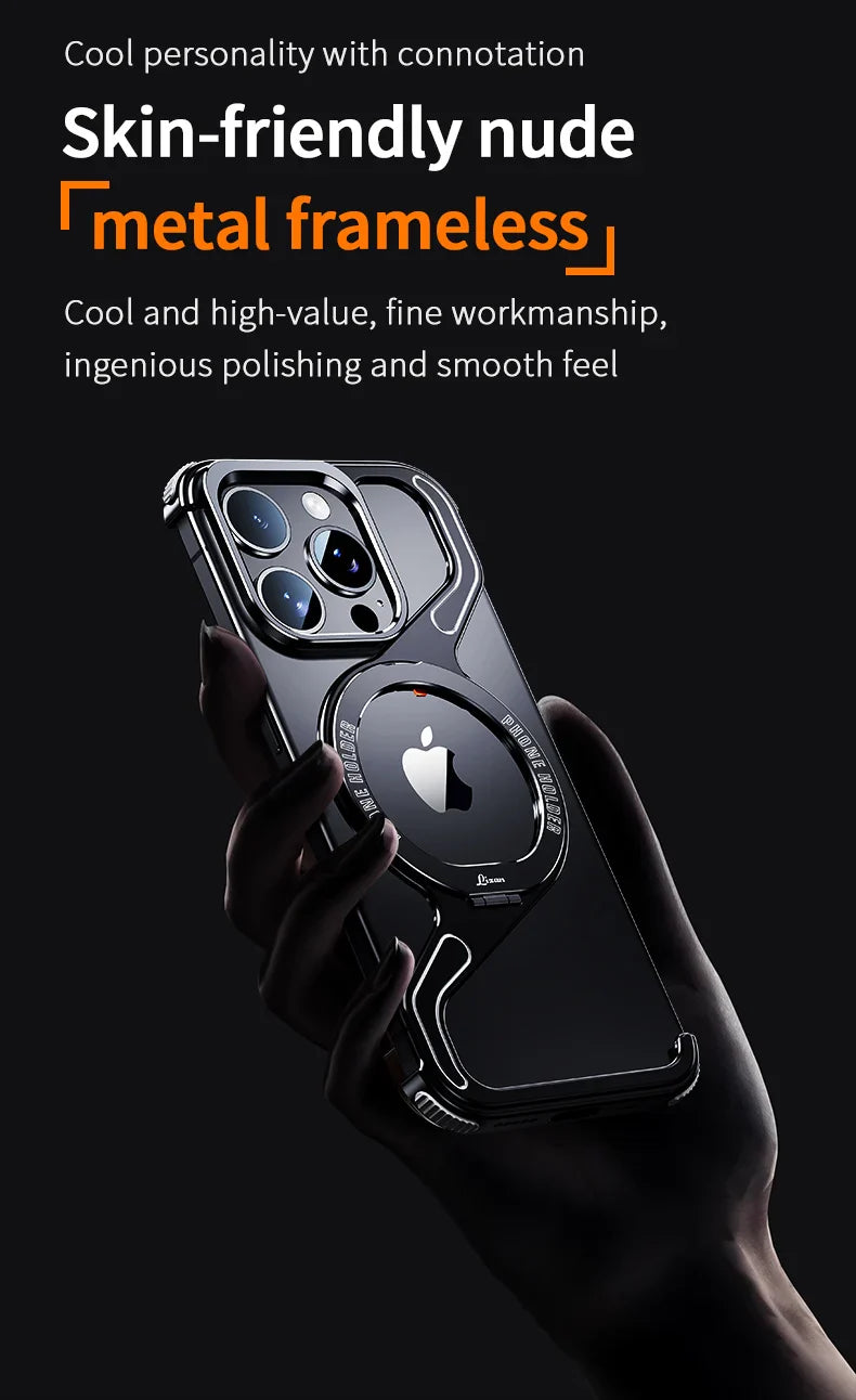 Magnetic Metal Snap-on Phone Case For Iphone 13 14 15 16 Pro Max Z Shape Geometry Stand Holder Phone Cover For IPHON 16 Promax by DarkByteGear