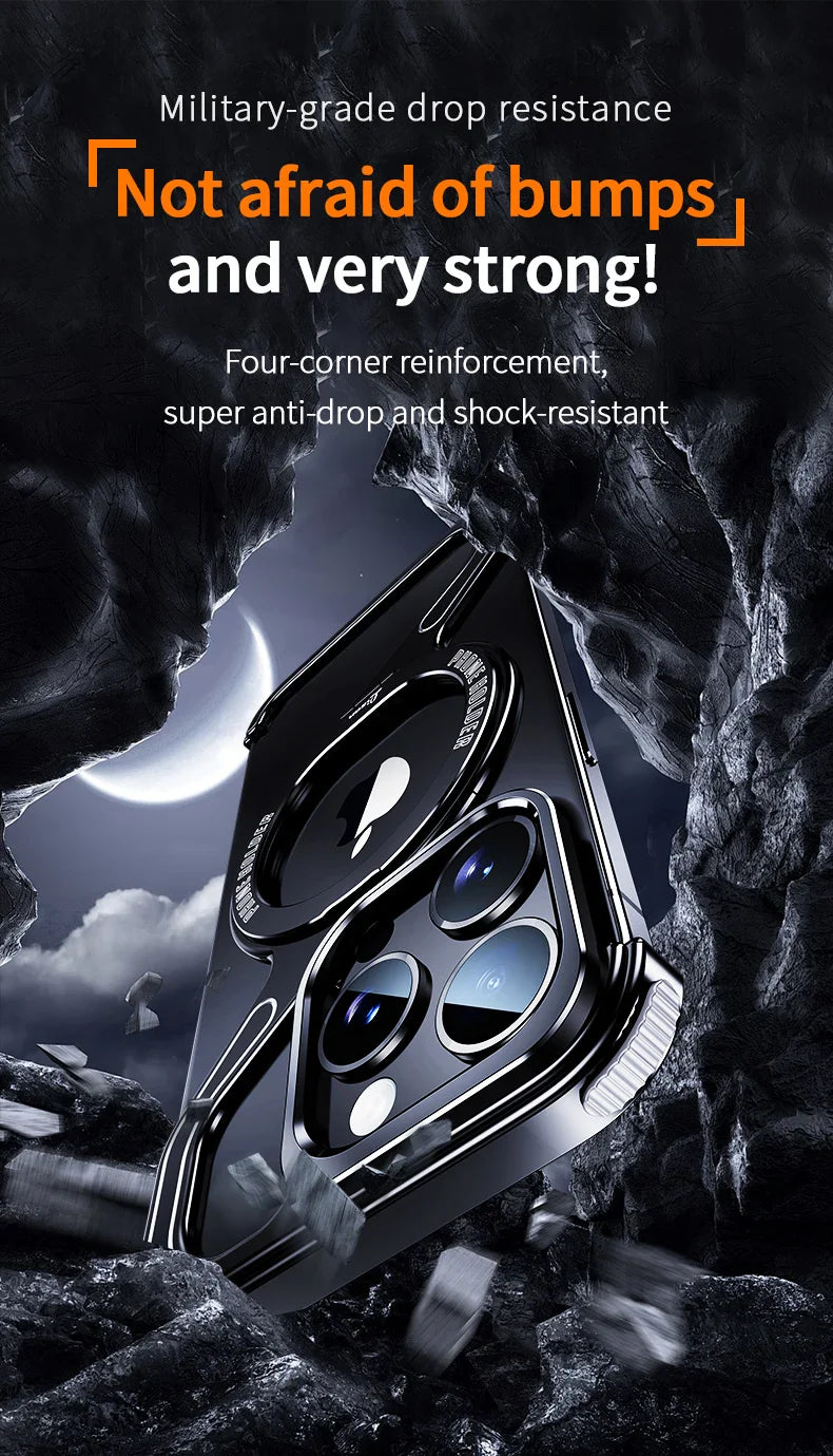 Magnetic Metal Snap-on Phone Case For Iphone 13 14 15 16 Pro Max Z Shape Geometry Stand Holder Phone Cover For IPHON 16 Promax by DarkByteGear