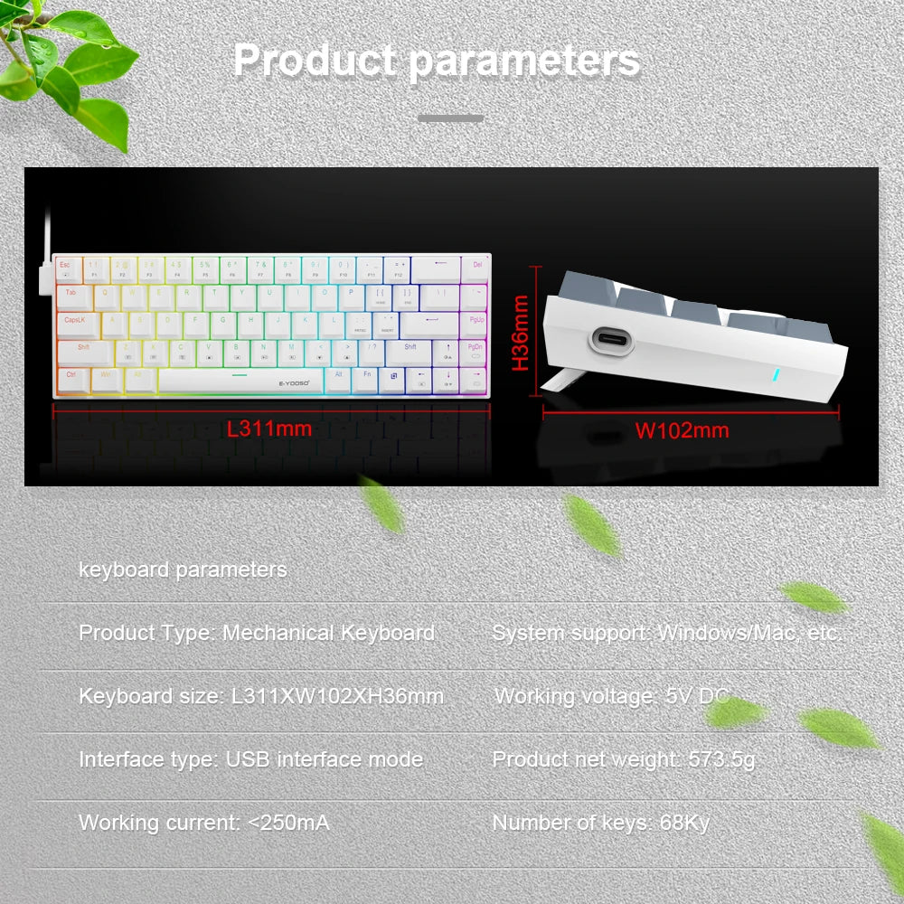 E-YOOSO Z686 RGB USB 60% Mini slim Mechanical Wired Keyboard by DarkByteGear