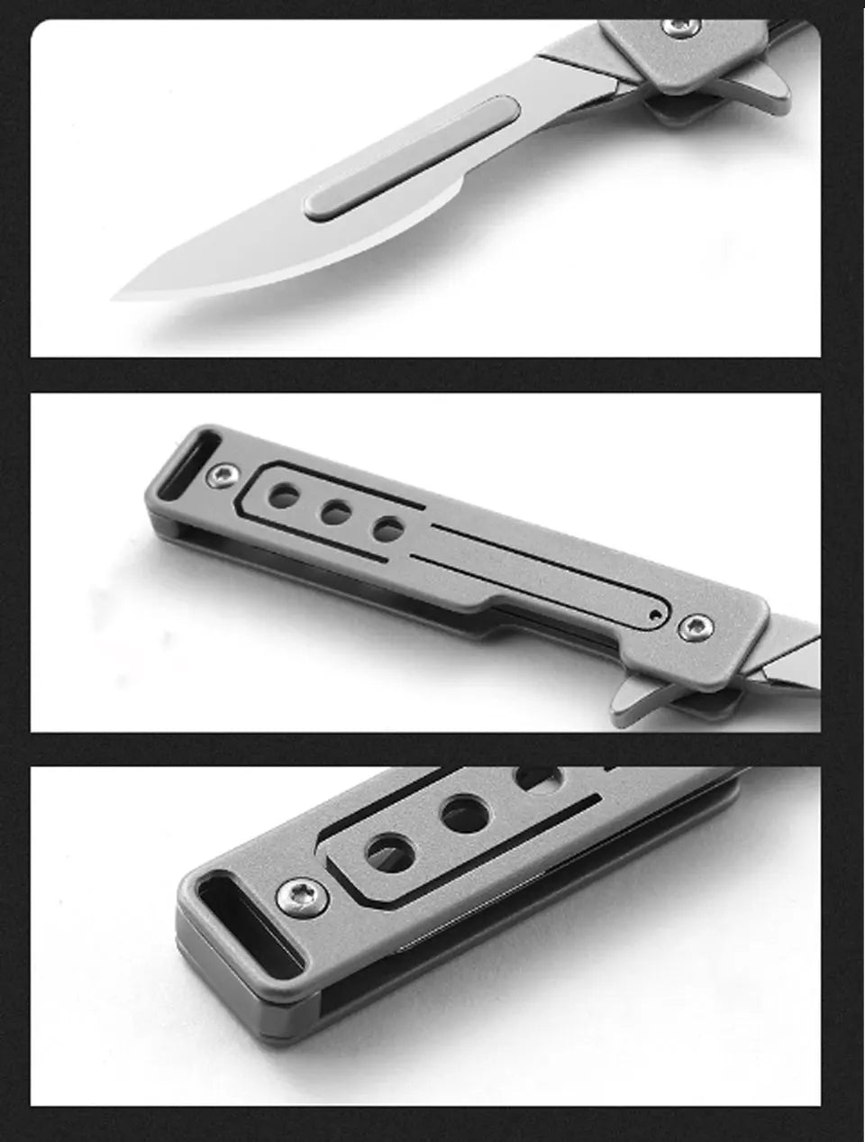 Titanium Alloy Scalpel Fast Open Folding Knife EDC Unpacking Pocket Knife Outdoor Camping Knife with 10pcs Replaceable Blades by DarkByteGear