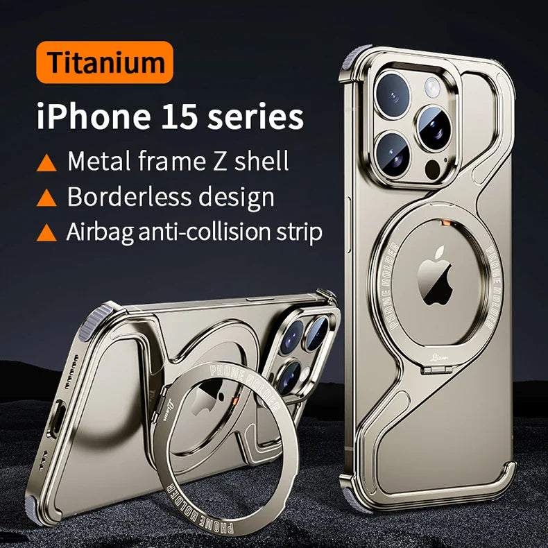 Magnetic Metal Snap-on Phone Case For Iphone 13 14 15 16 Pro Max Z Shape Geometry Stand Holder Phone Cover For IPHON 16 Promax by DarkByteGear