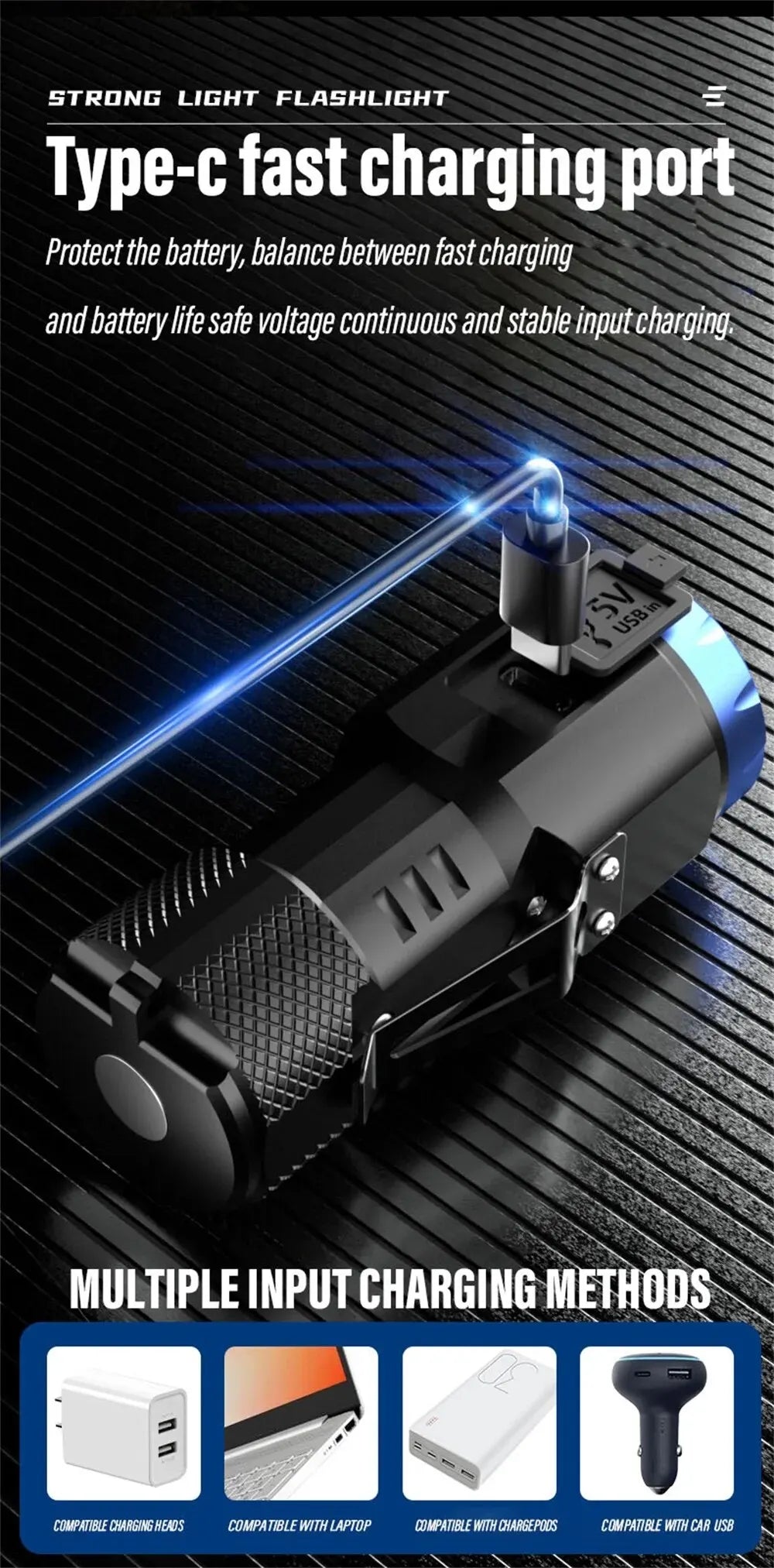 MINI Rechargeable LED Flashlight Camping Light With Side Lights and Lampshade Tail with Magnet Suitable for Exploring, Camping by DarkByteGear
