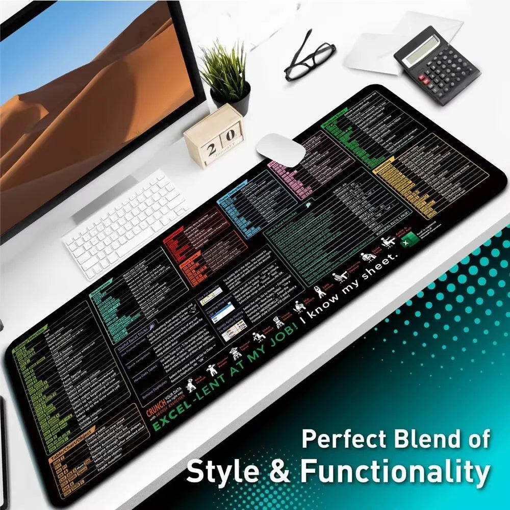 English Mouse Pad Large Excel Text Editor Cheat Sheet Shortcut Mousepad for Programing Engineer Non-Slip Stitched Edge Desk Mat by DarkByteGear