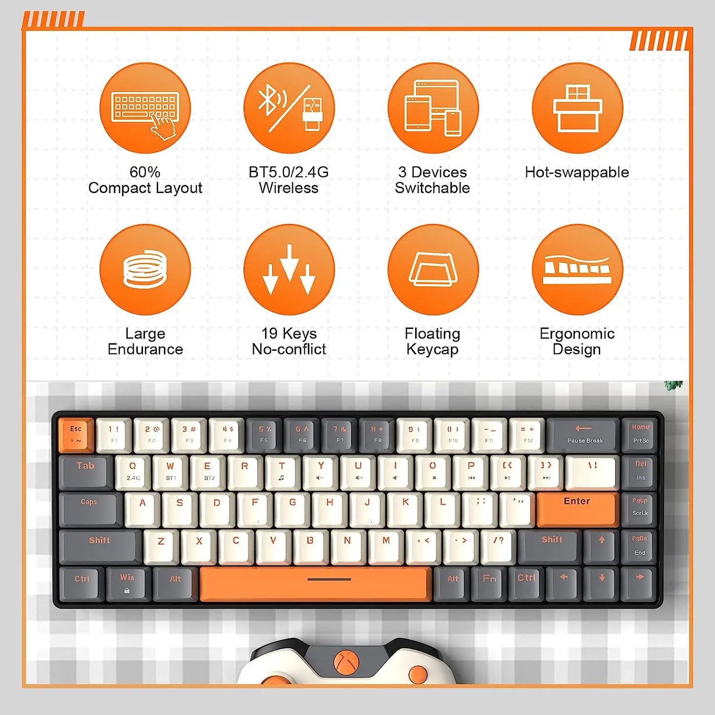 60% Wireless Mechanical Keyboard Bluetooth Dual Mode by DarkByteGear