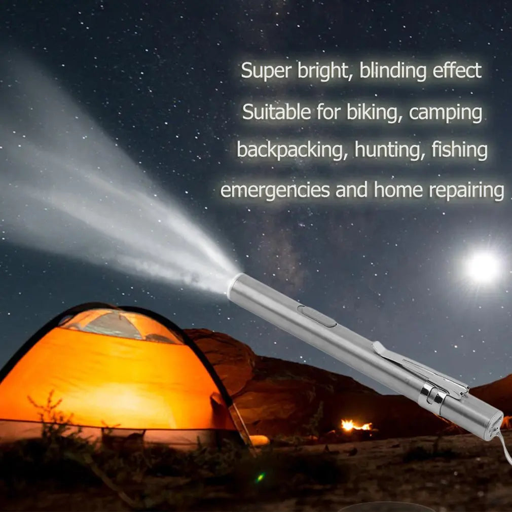 Mini Portable Medical Handy LED Pen Light Flashlight USB Rechargeable Dentist Nurse Torch with Stainless Steel Clip by DarkByteGear