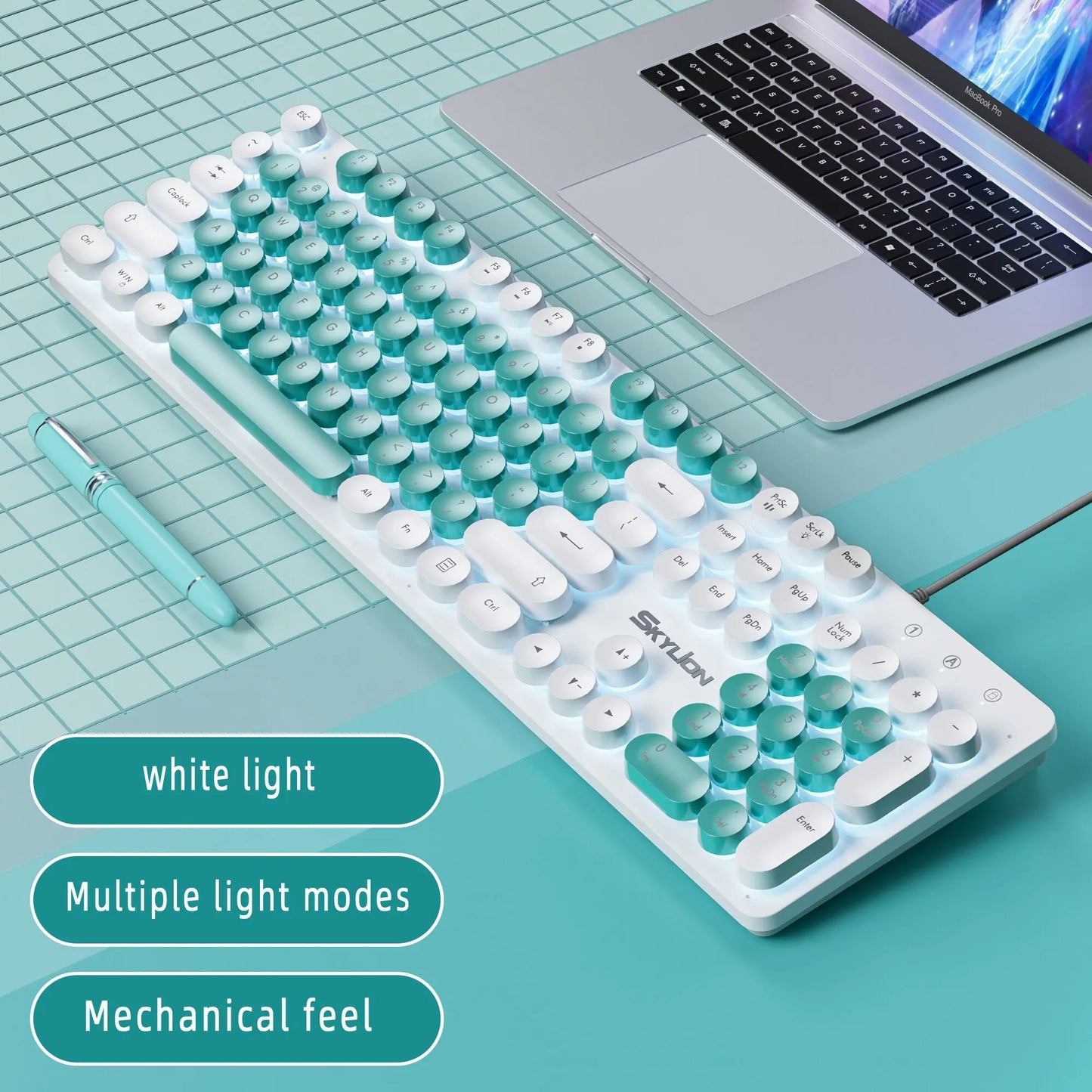 SKYLION H300 Wired 104 Keys Membrane Keyboard by DarkByteGear