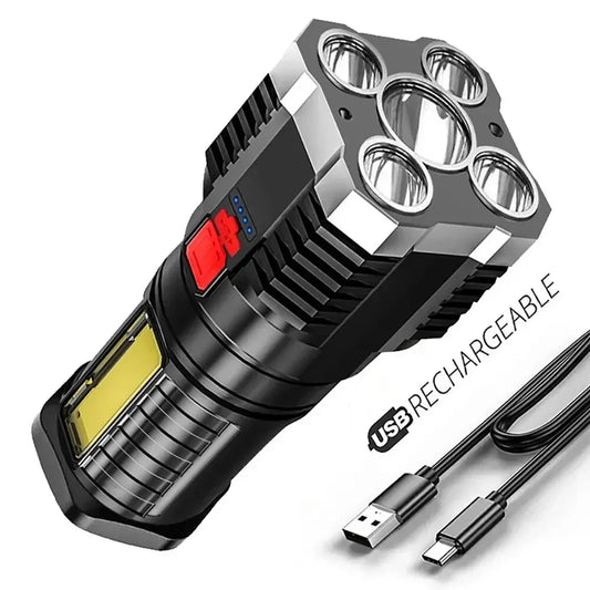 5LED High Power Led Flashlights Rechargeable Camping Spotlight with Side Light 3 Lighting Modes for Camping Adventure Outdoor by DarkByteGear