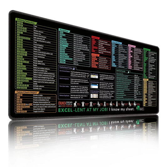 Office Shortcuts XXL Mouse Pad Large Extended Excel Powerpoint Word Software Mousepad Programmer Non-Slip Rubber Gaming Desk Mat by DarkByteGear