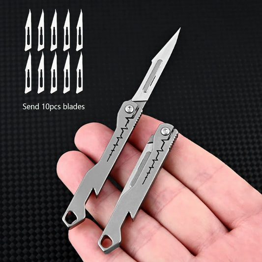titanium alloy Bottle Opener Scalpel Folding Knife High Hardness Mini Outdoor Survival Camping Portable EDC Tool 10 Blade Free by DarkByteGear