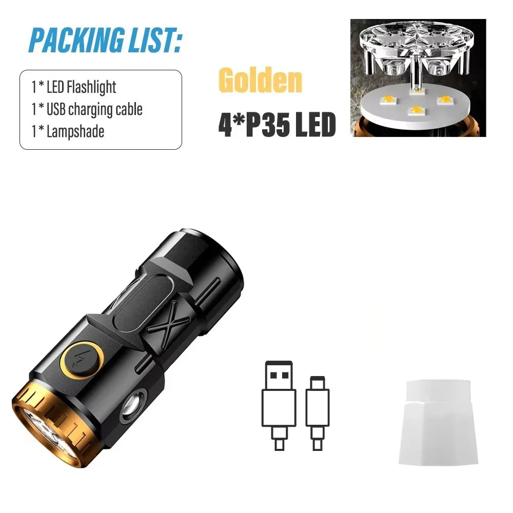 MINI Rechargeable LED Flashlight Camping Light With Side Lights and Lampshade Tail with Magnet Suitable for Exploring, Camping by DarkByteGear