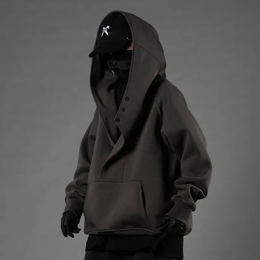 Unisex Oblique Placket Hooded Sweater by DarkByteGear
