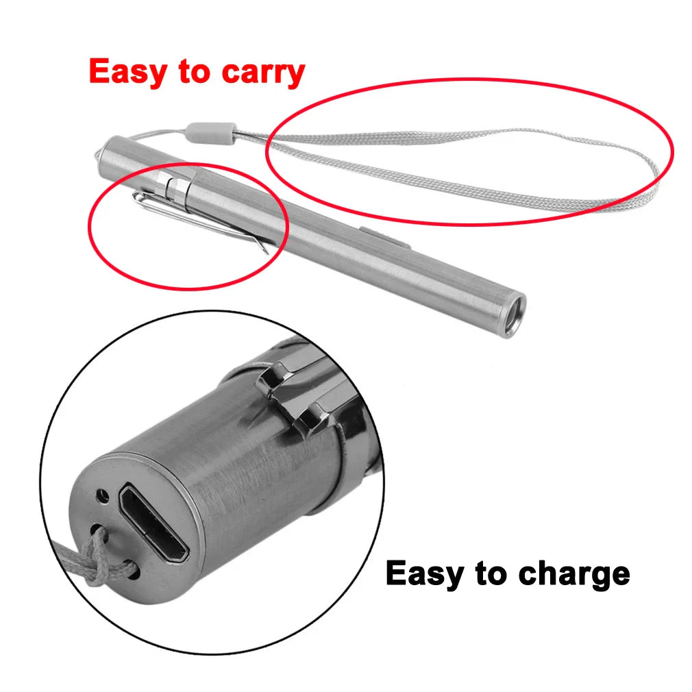 Mini Portable Medical Handy LED Pen Light Flashlight USB Rechargeable Dentist Nurse Torch with Stainless Steel Clip by DarkByteGear