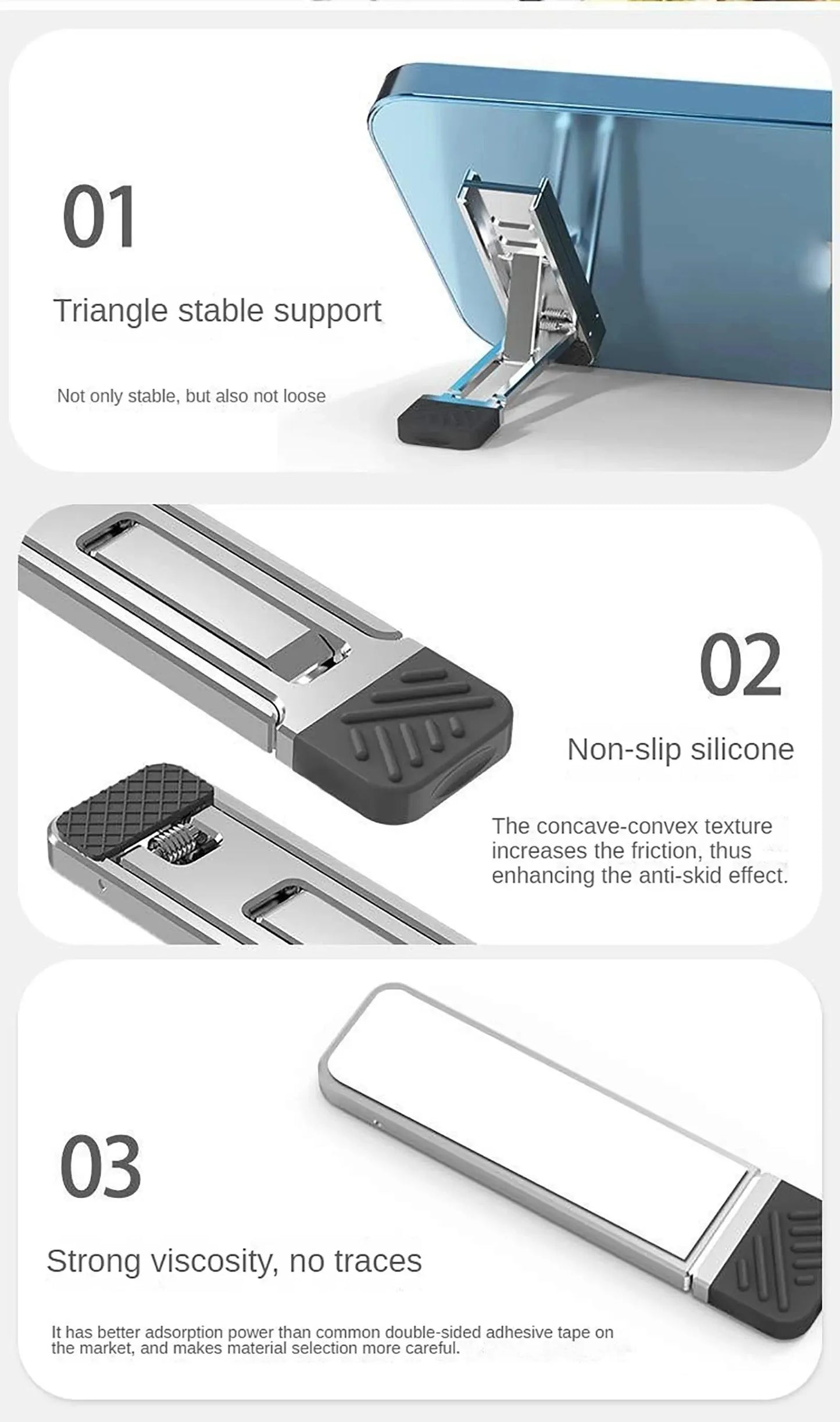 Invisible Folding Zinc Alloy Stand Multiadjustable Mobile Phone Back Stand Tablet Pc Laptop Stand Ultrathin Adhesive Mini Nonsli by DarkByteGear