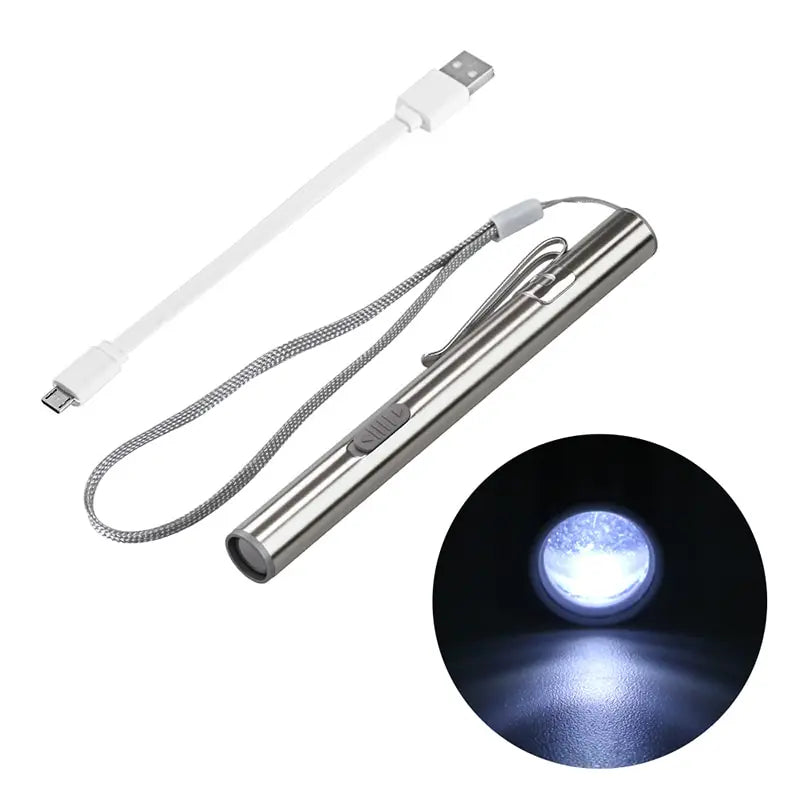 Mini Portable Medical Handy LED Pen Light Flashlight USB Rechargeable Dentist Nurse Torch with Stainless Steel Clip by DarkByteGear