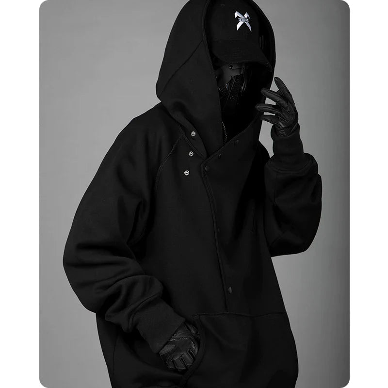 Unisex Oblique Placket Hooded Sweater by DarkByteGear