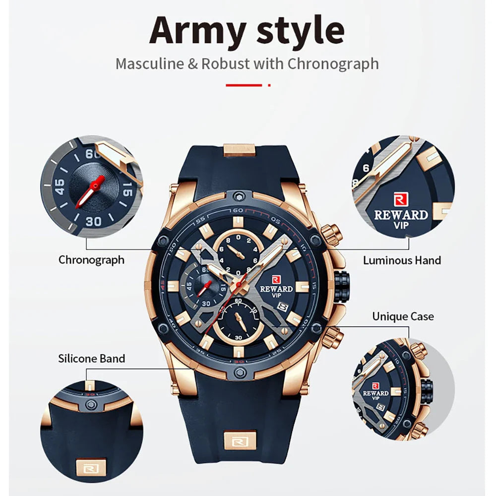 2023 New REWARD Mens Watches Blue Waterproof Watch by DarkByteGear