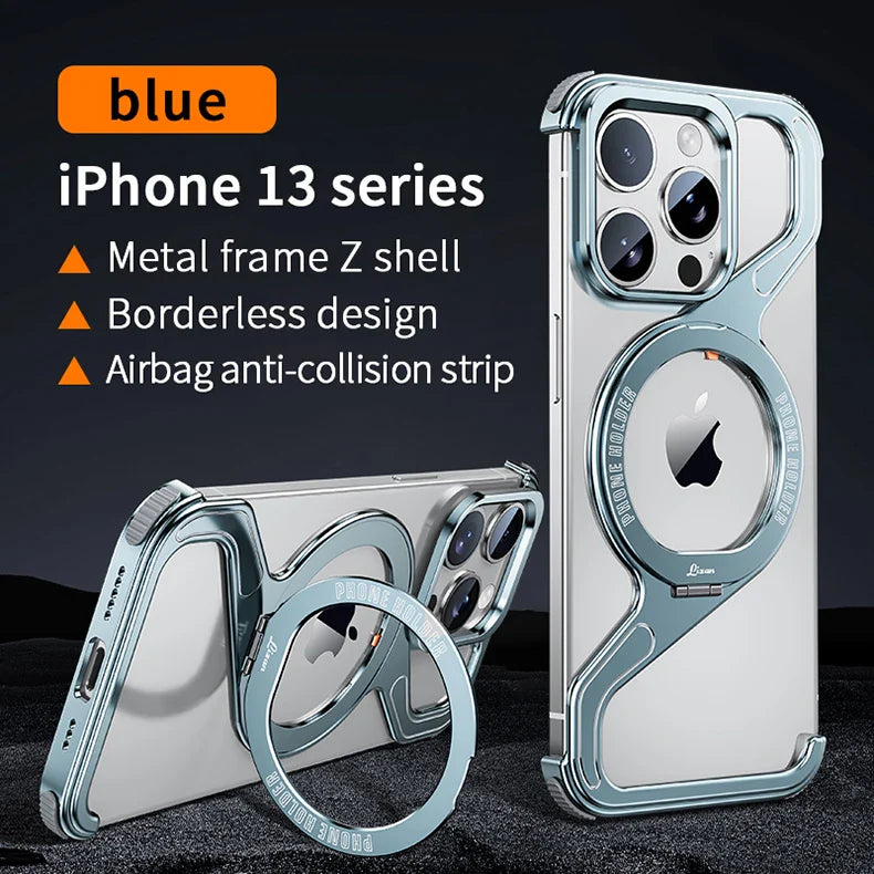 Magnetic Metal Snap-on Phone Case For Iphone 13 14 15 16 Pro Max Z Shape Geometry Stand Holder Phone Cover For IPHON 16 Promax by DarkByteGear