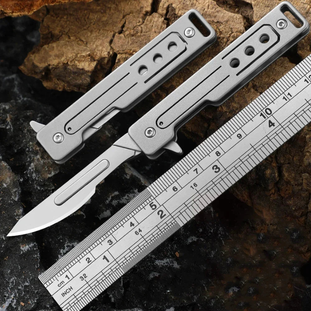 Titanium Alloy Scalpel Fast Open Folding Knife EDC Unpacking Pocket Knife Outdoor Camping Knife with 10pcs Replaceable Blades by DarkByteGear