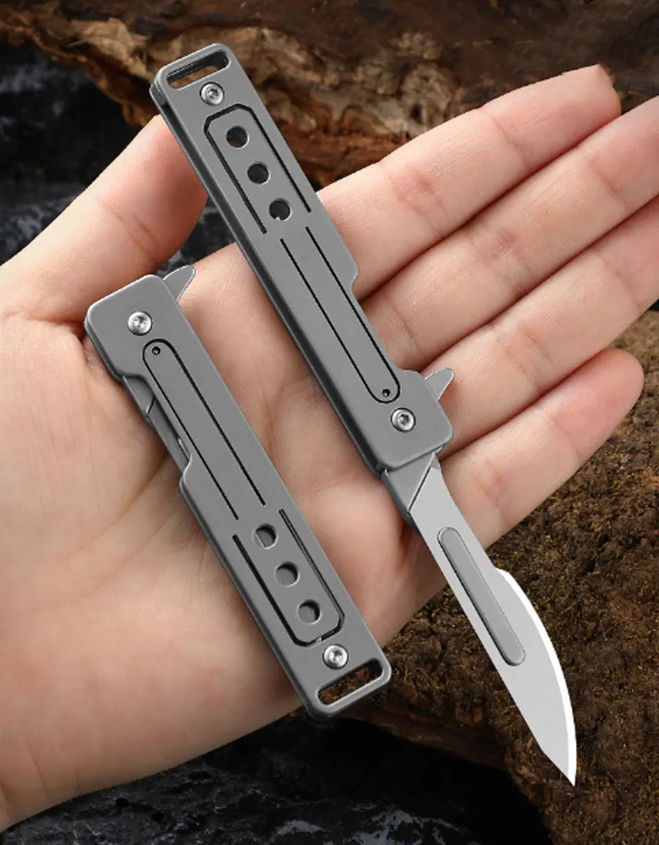 Titanium Alloy Scalpel Fast Open Folding Knife EDC Unpacking Pocket Knife Outdoor Camping Knife with 10pcs Replaceable Blades by DarkByteGear