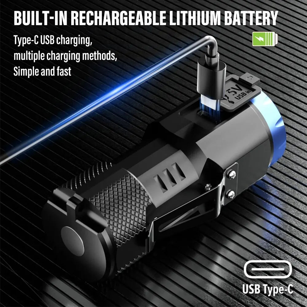 MINI Rechargeable LED Flashlight Camping Light With Side Lights and Lampshade Tail with Magnet Suitable for Exploring, Camping by DarkByteGear