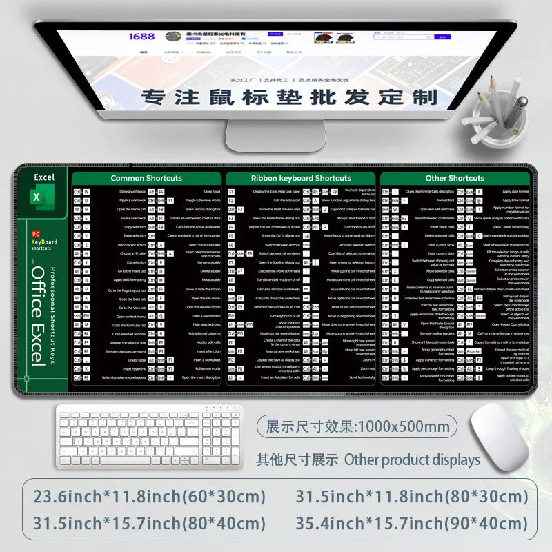 Excel Shortcuts Mouse Pad XXL Large Extended Office Computer Desk Mat Big Keyboard Mousepad with Stitched Edge Non-Slip Base by DarkByteGear