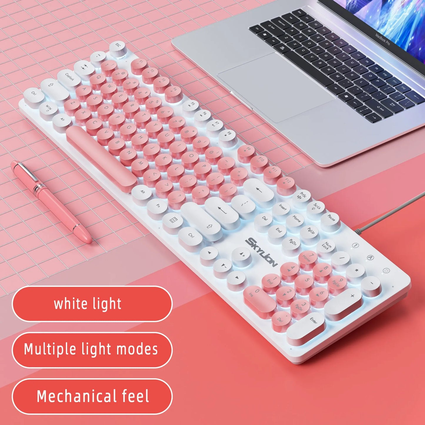 SKYLION H300 Wired 104 Keys Membrane Keyboard by DarkByteGear