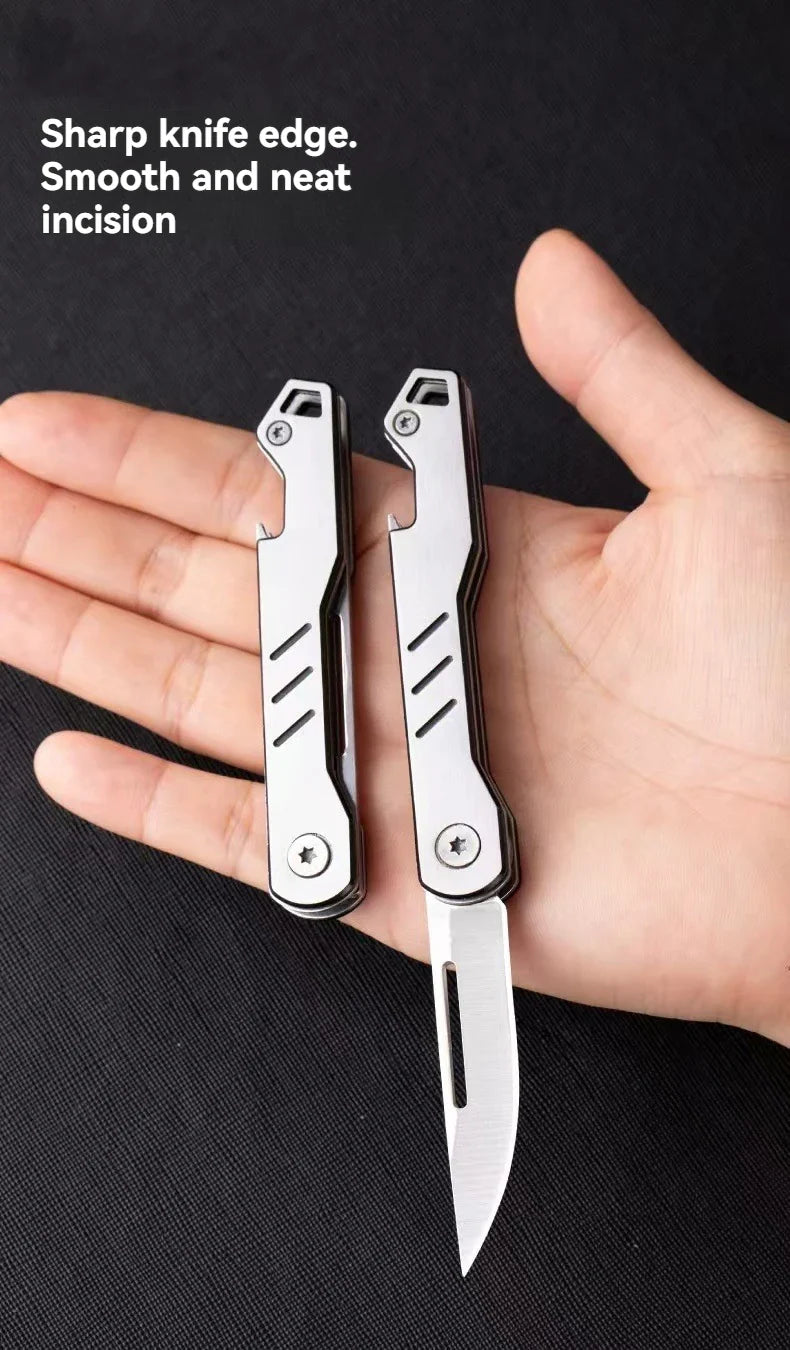 Mini outdoor stainless steel folding knife, portable express keychain, multifunctional portable kitchen fruit folding knife by DarkByteGear