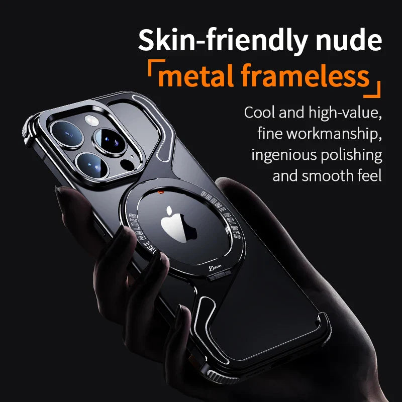 Magnetic Metal Snap-on Phone Case For Iphone 13 14 15 16 Pro Max Z Shape Geometry Stand Holder Phone Cover For IPHON 16 Promax by DarkByteGear