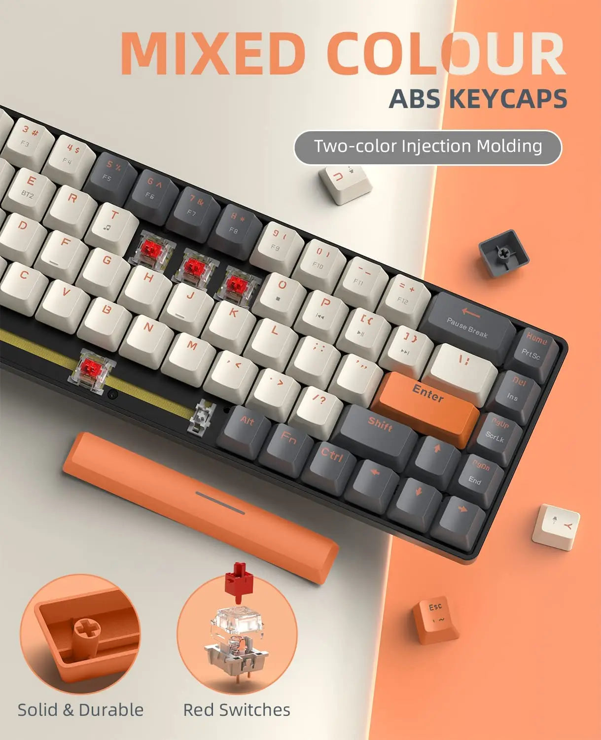 60% Wireless Mechanical Keyboard Bluetooth Dual Mode Hot-Swappable Mini 68-Key Red Switch for PC PS4 Xbox iPhone iPad by DarkByteGear