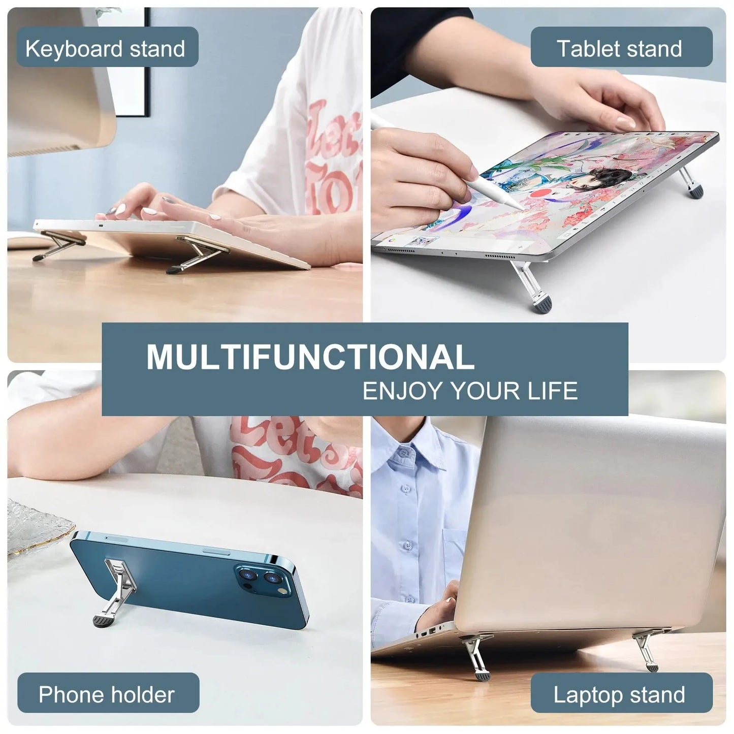 Invisible Folding Zinc Alloy Stand Multiadjustable Mobile Phone Back Stand Tablet Pc Laptop Stand Ultrathin Adhesive Mini Nonsli by DarkByteGear