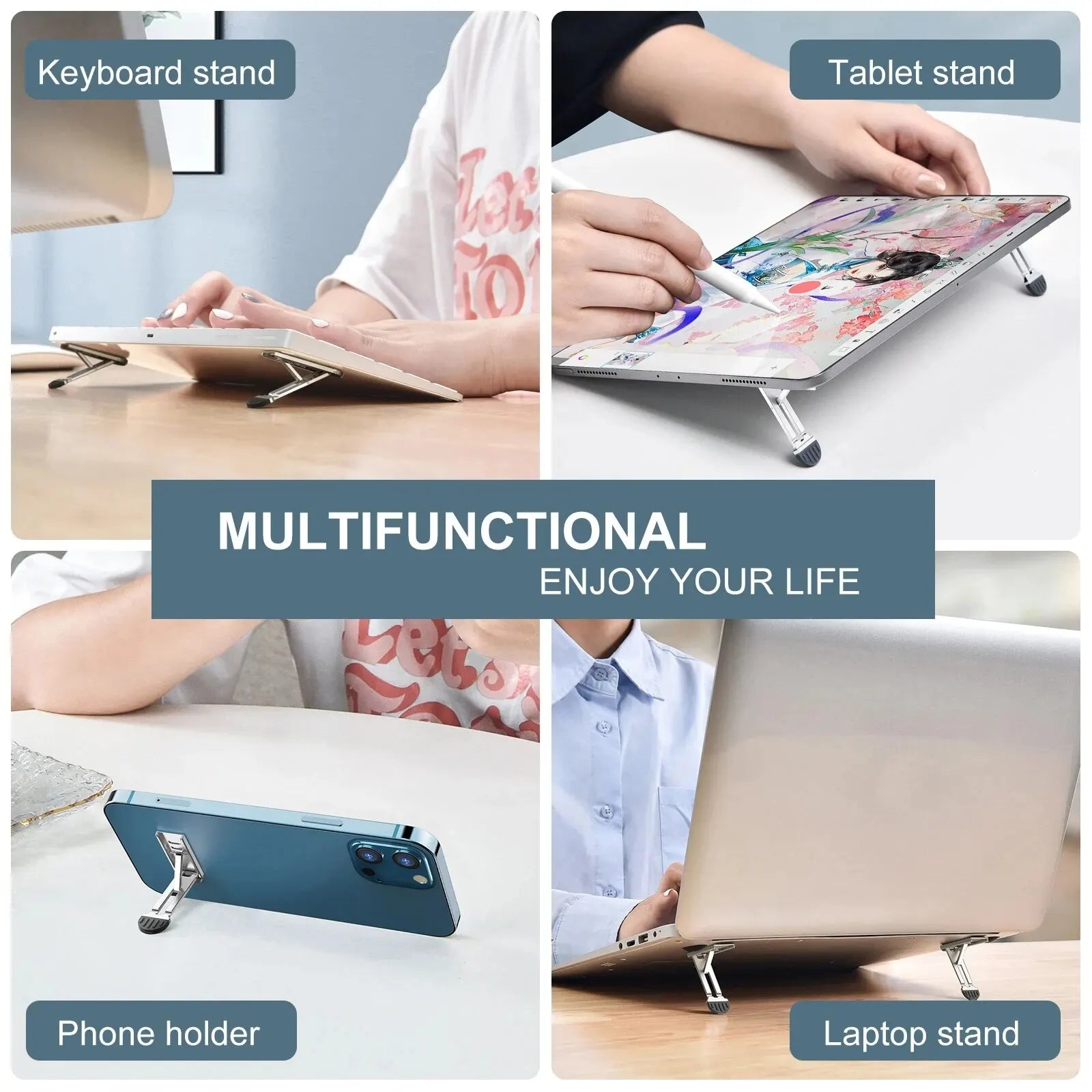 Invisible Folding Zinc Alloy Stand Multiadjustable Mobile Phone Back Stand Tablet Pc Laptop Stand Ultrathin Adhesive Mini Nonsli by DarkByteGear