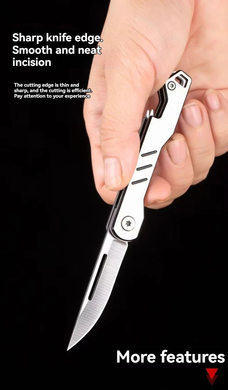 Mini outdoor stainless steel folding knife, portable express keychain, multifunctional portable kitchen fruit folding knife by DarkByteGear