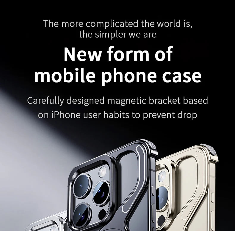 Magnetic Metal Snap-on Phone Case For Iphone 13 14 15 16 Pro Max Z Shape Geometry Stand Holder Phone Cover For IPHON 16 Promax by DarkByteGear