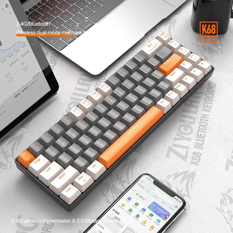 60% Wireless Mechanical Keyboard Bluetooth Dual Mode Hot-Swappable Mini 68-Key Red Switch for PC PS4 Xbox iPhone iPad by DarkByteGear