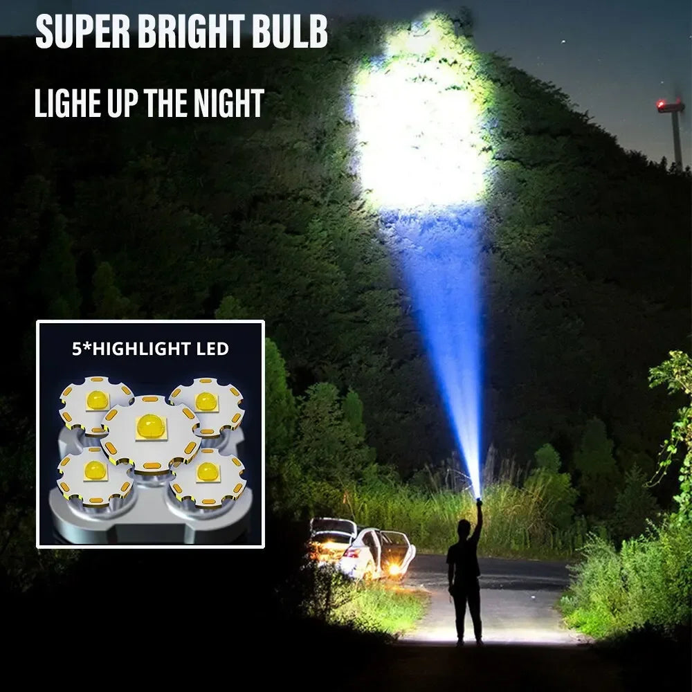 5LED High Power Led Flashlights Rechargeable Camping Spotlight with Side Light 3 Lighting Modes for Camping Adventure Outdoor by DarkByteGear