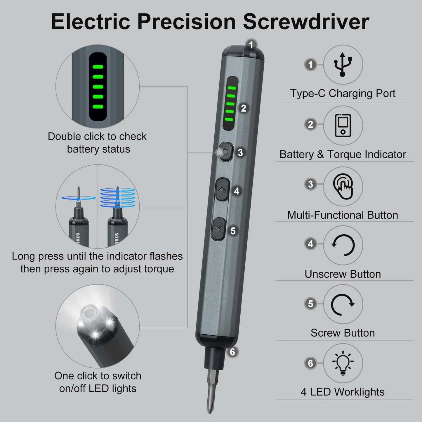 Precision Electric Screwdriver Set 68 in 1 Cordless 64 S2 Precision Drill Bits 5 Torque Settings LED Hand Repair Tool Kit by DarkByteGear