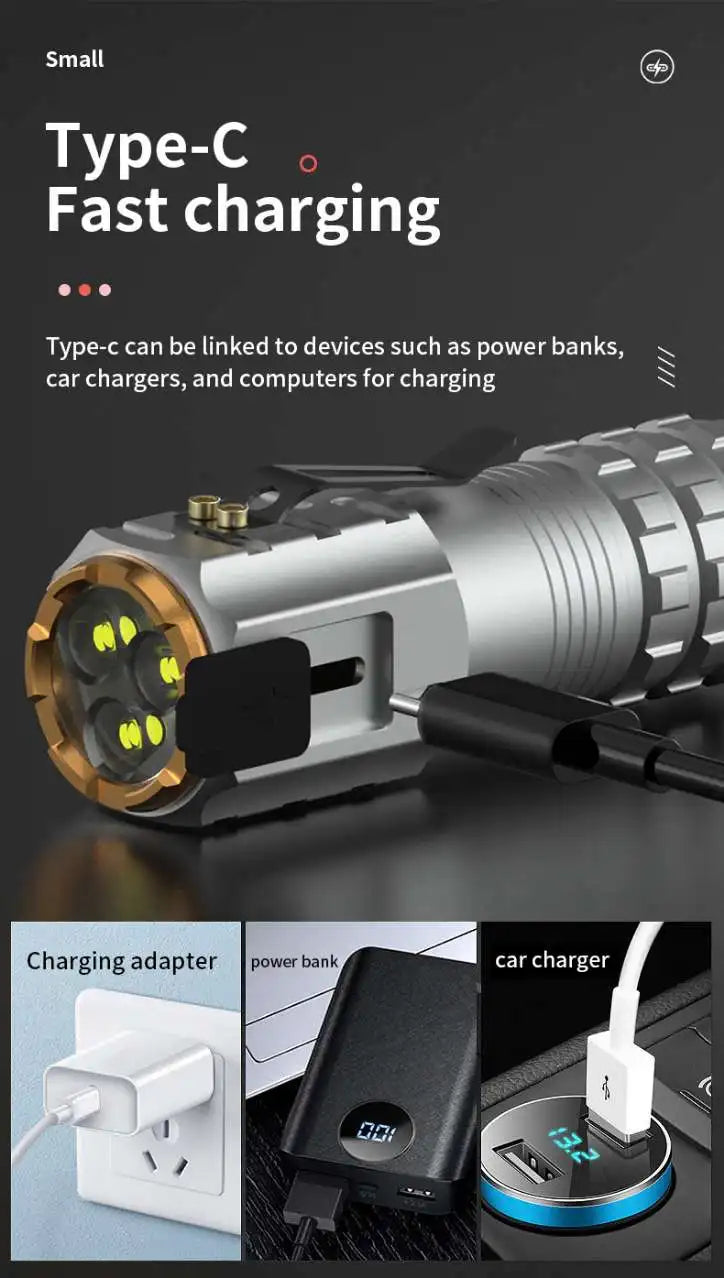 2024 New Led Mini Flashlight 18500 Ultra Powerful Led Torch 3 Core LED Mini Tactical Flashlight 30000 High Power Led Flashlight by DarkByteGear