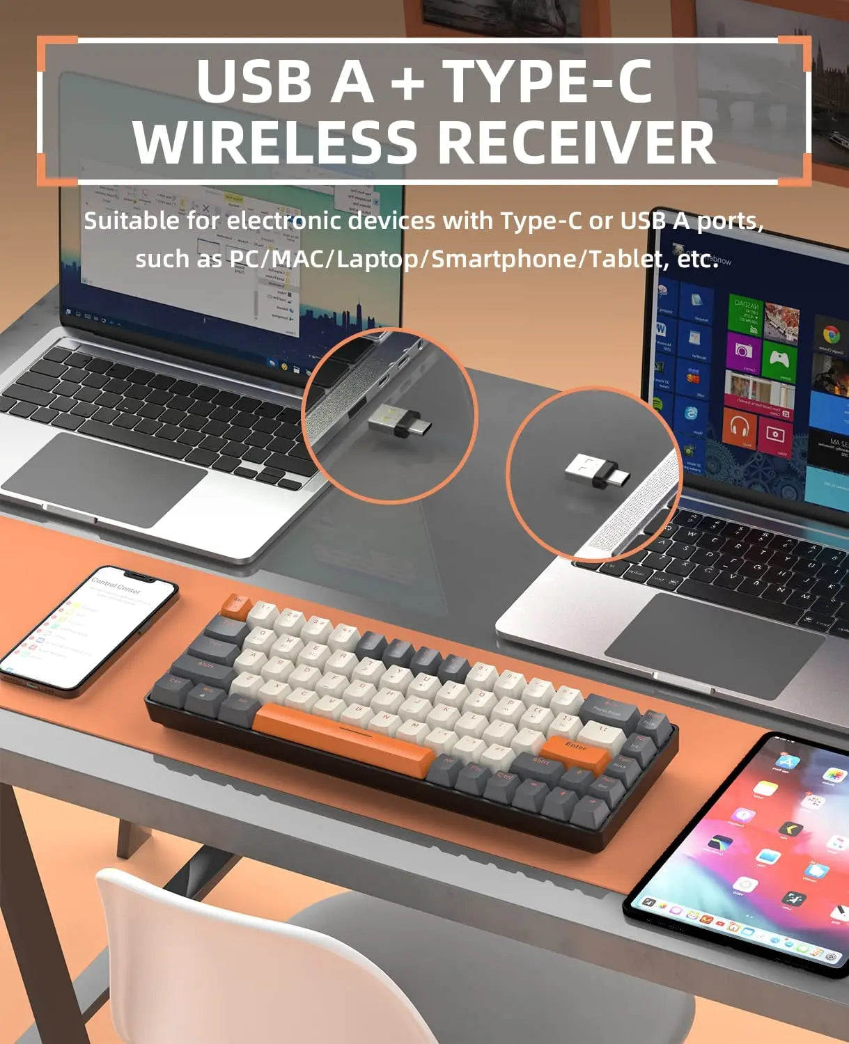 60% Wireless Mechanical Keyboard Bluetooth Dual Mode Hot-Swappable Mini 68-Key Red Switch for PC PS4 Xbox iPhone iPad by DarkByteGear