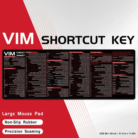 Vim Mouse Pad Large Linux Text Editor Cheat Sheet Shortcut Mousepad for Programing Engineer Non-Slip Stitched Edge Desk Mat by DarkByteGear