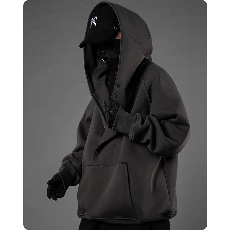 Unisex Oblique Placket Hooded Sweater by DarkByteGear