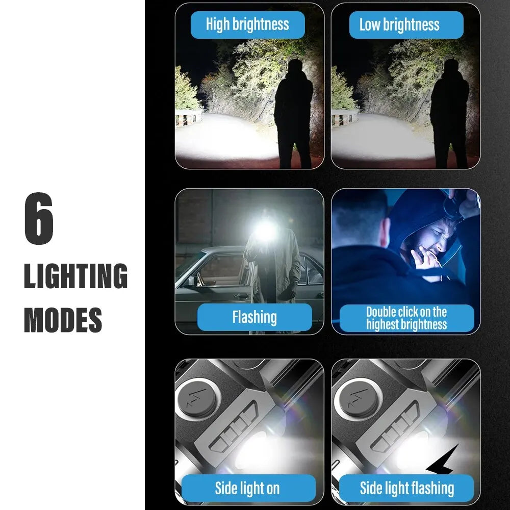 MINI Rechargeable LED Flashlight Camping Light With Side Lights and Lampshade Tail with Magnet Suitable for Exploring, Camping by DarkByteGear