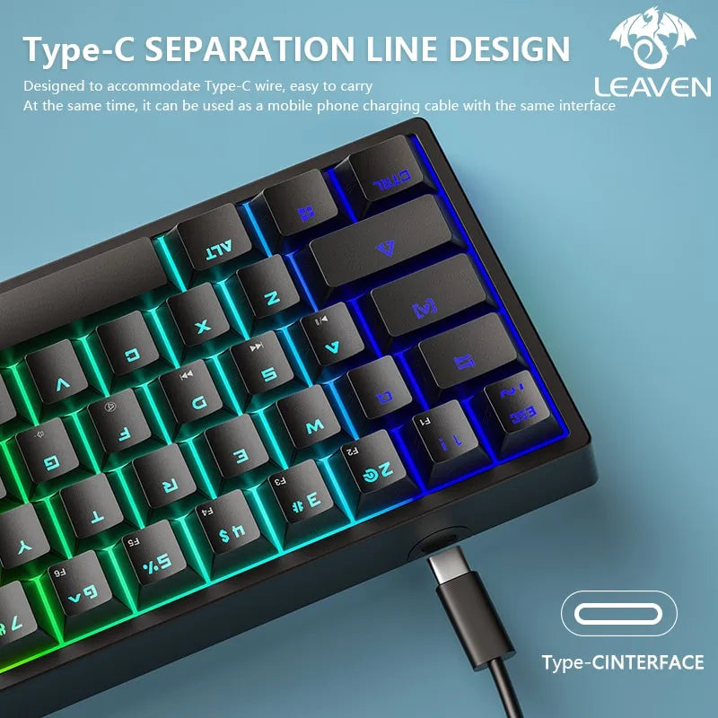 LEAVEN K620 Wired Mechanical Keyboard 61 Keys by DarkByteGear