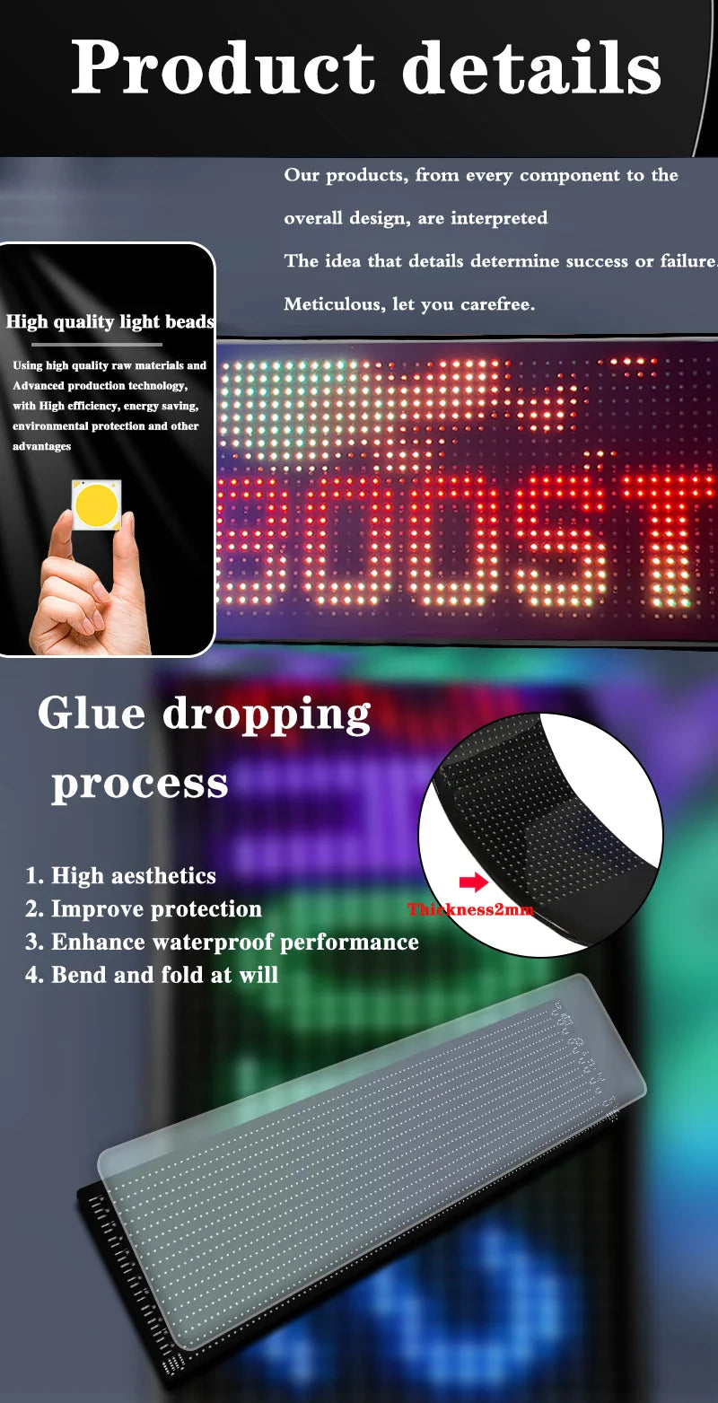 LED Matrix Pixel Panel Display Screen Flexible RGB Car Pattern Graffiti Scrolling Text Animation Shop Reminder Light Bluetooth by DarkByteGear