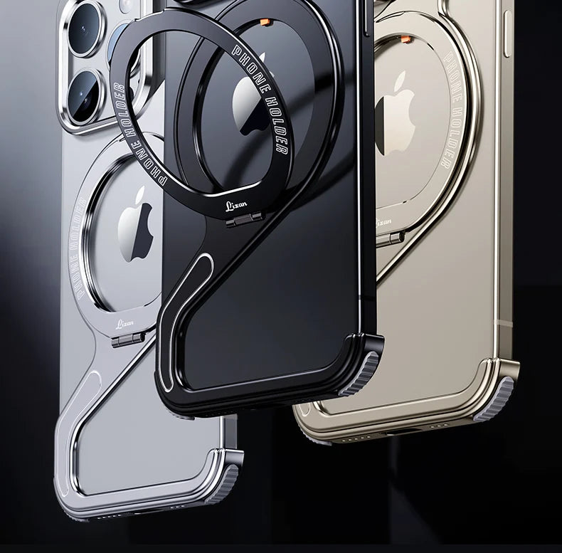 Magnetic Metal Snap-on Phone Case For Iphone 13 14 15 16 Pro Max Z Shape Geometry Stand Holder Phone Cover For IPHON 16 Promax by DarkByteGear