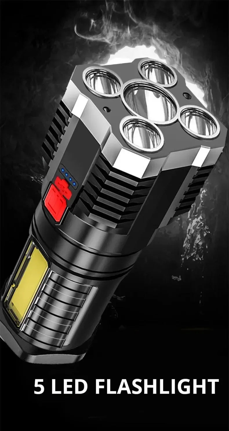 5LED High Power Led Flashlights Rechargeable Camping Spotlight with Side Light 3 Lighting Modes for Camping Adventure Outdoor by DarkByteGear