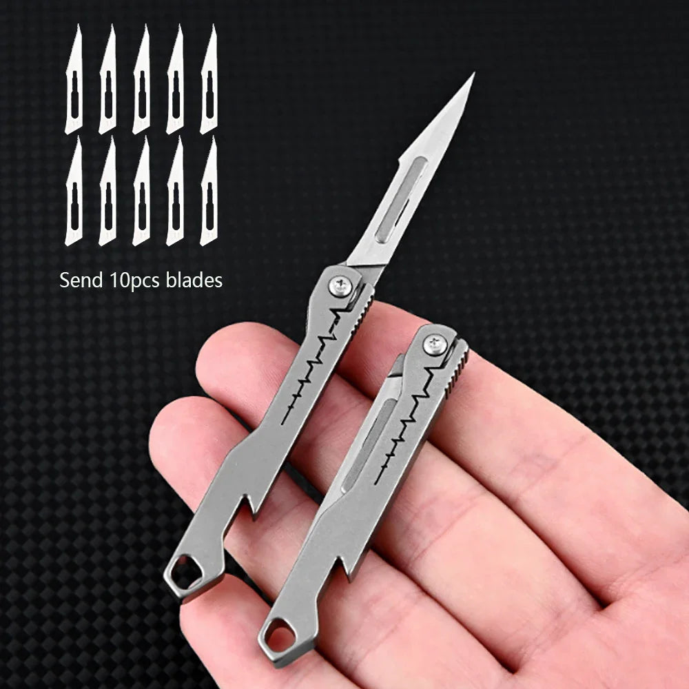 titanium alloy Bottle Opener Scalpel Folding Knife High Hardness Mini Outdoor Survival Camping Portable EDC Tool 10 Blade Free by DarkByteGear