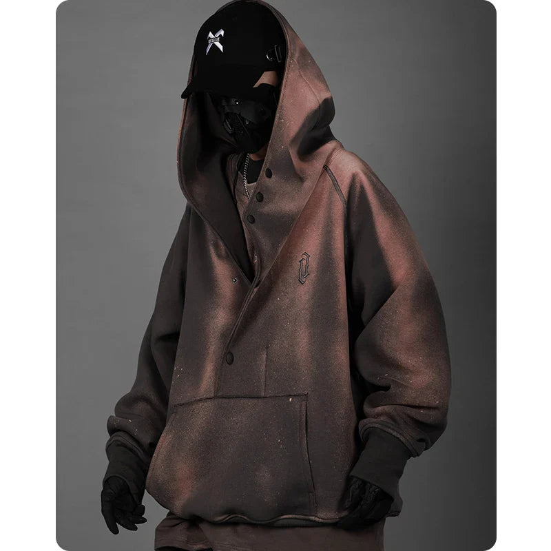 Unisex Oblique Placket Hooded Sweater by DarkByteGear
