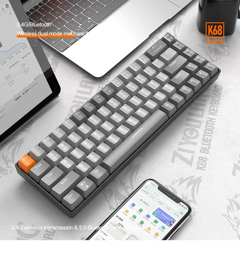 60% Wireless Mechanical Keyboard Bluetooth Dual Mode Hot-Swappable Mini 68-Key Red Switch for PC PS4 Xbox iPhone iPad by DarkByteGear